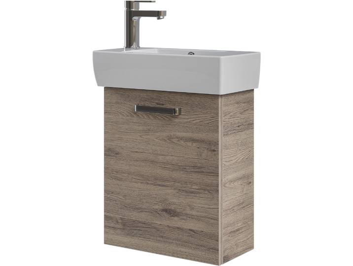 Badmöbel-Set SAPHIR 2-teilig, Keramikwaschtisch mit Waschtischunterschrank , braun (sanremo eiche terra), B:50cm H:63cm T:25cm, Kastenmöbel-Sets, Badmöbel-Set