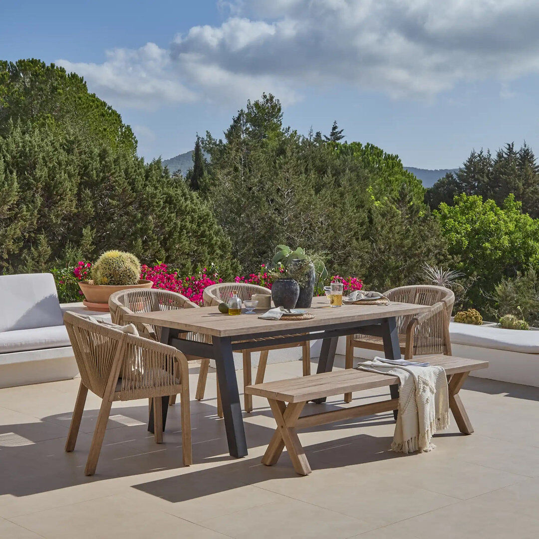 Latitude Run 6 Seater Wooden Garden Dining Set Brown 6