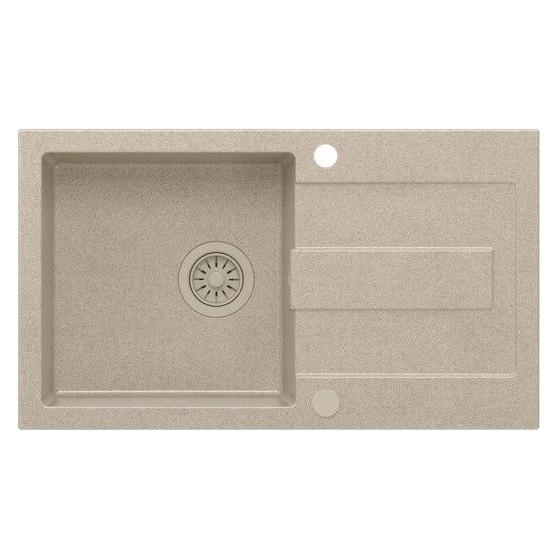 Quadron CHRISTIAN 111 Spüle, beige Granitspüle (78x45x18,5) mit Stöpsel und beigem Abfluss (37x38 cm Becken) (brak)