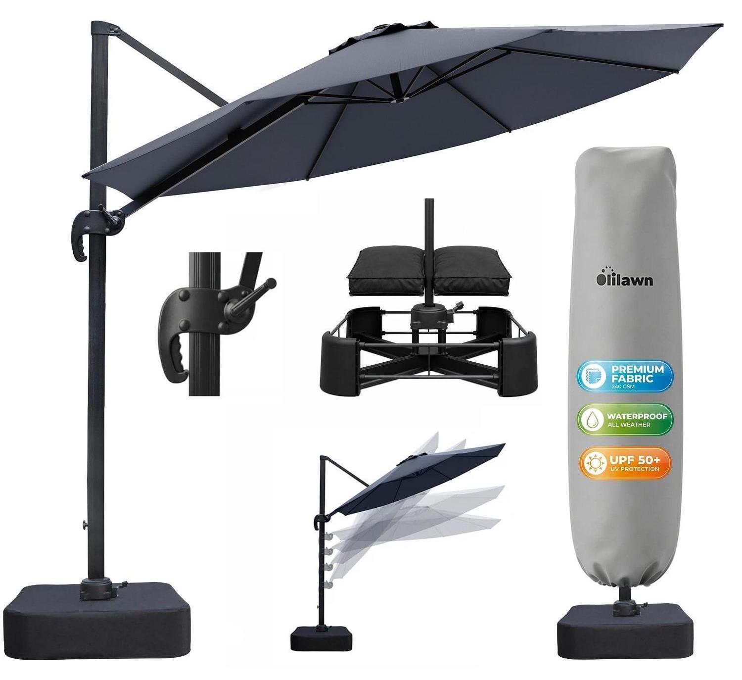 Sonnenschirm Ampelschirm Ø305 cm 360° drehbar, 5-fach neigbar, Dark Grey mit Standfuß