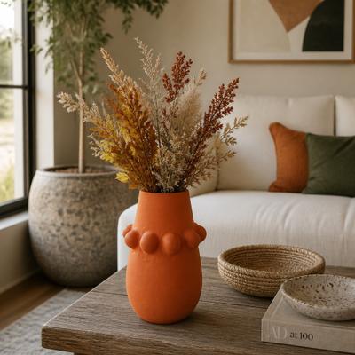 Sagebrook Home Contemporary Hobnail Rounded Terracotta Vase for Kitchen, Red & Orange