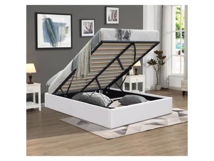 Lit Coffre LORIS 140x200 blanc Sommier inclus
