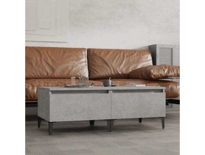 Beistelltische, 2 Stück, Betongrau, 50 x 46 x 35 cm, Holz Industrie-Stil, Schublade, Füße aus Metall, einfache Montage, für den täglichen Gebrauch