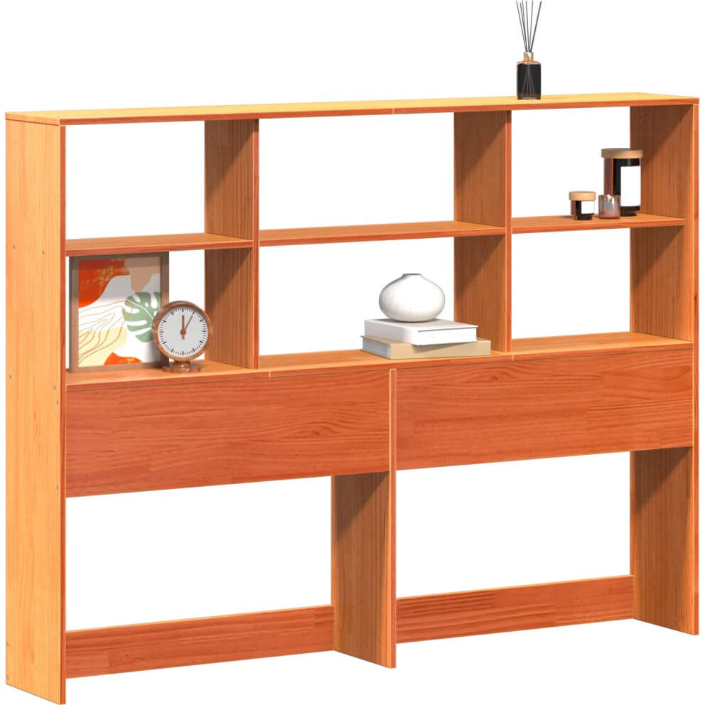 vidaXL Solid Wood Bookcase Headboard Wax Brown Kingsize (5')