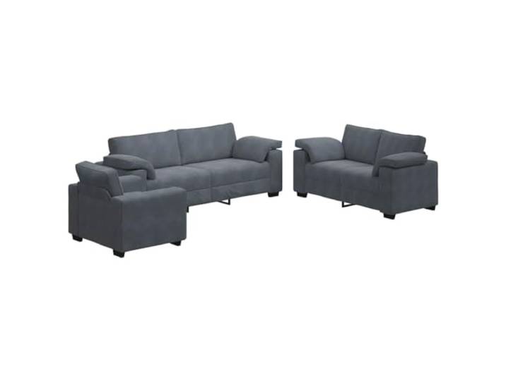 Coespram 3-tlg Sofagarnitur Samt Dunkelgrau Couch Set mit Sessel Elegantes Polstermöbel Ensemble für Wohnzimmer und Büro mit breiten Armlehnen sowie weicher Schaumstoff Polsterung.