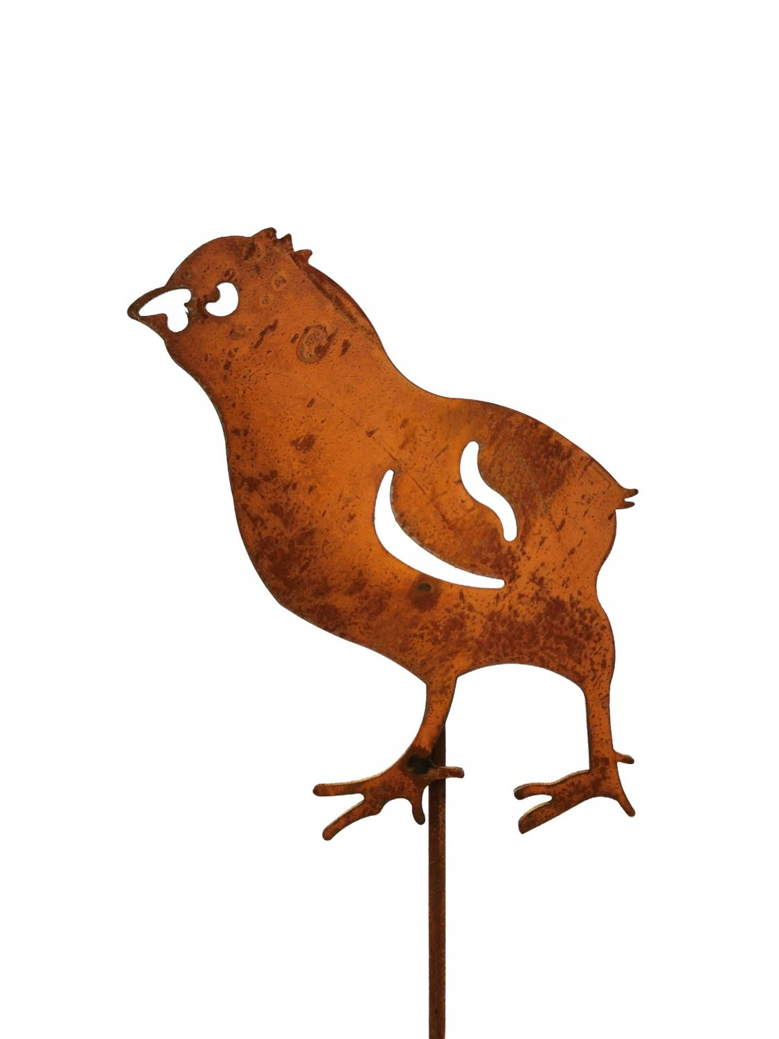 Tuinbeeld Kip met Roest - Decoratieve Metalen Kip op Stok