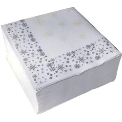 Ornamensa 50 Servietten Weihnachten Airlaid 40cm x 40cm weiß mit Schneeflocken-Motiv
