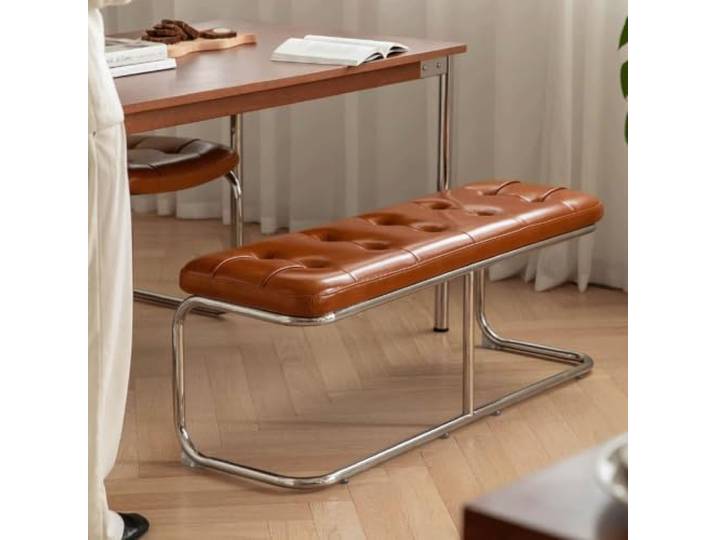 Mit Leder bezogene Bettbank, Schuhwechselbank für den Eingangsbereich Wohnzimmer-Fußstütze, Klavierbank mit rutschfester Fußauflage, Fußhocker für die Wohnung(47.2in/120cm)