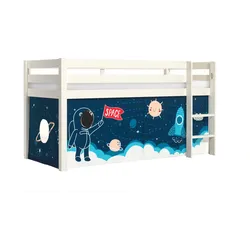 KINDERBETT Karolina 210x114x106 Massivholz Weiß Textilset Rakete