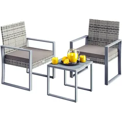 Polyrattan Gartensitzgruppe 3-tlg Grau WPC