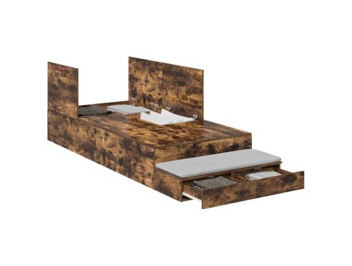 KTHLBRH Bettkasten Eiche Rauchgrau 90 cm mit Schubladen Mehrschichtiges Holz, modernes Design, 2 Schubladen, Montage erforderlich