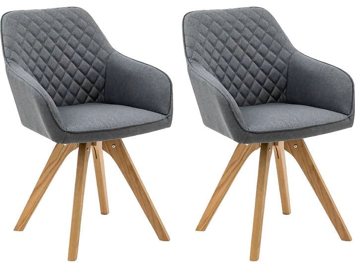 Esszimmerstuhl SALESFEVER Bequemer Stuhl , grau (grau, holzfarben), B:59cm H:88cm T:61cm, Metall, Polyester, Stühle, Esszimmerstuhl, Elegantes 2er-Set, Rückenlehne mit Diamantsteppung