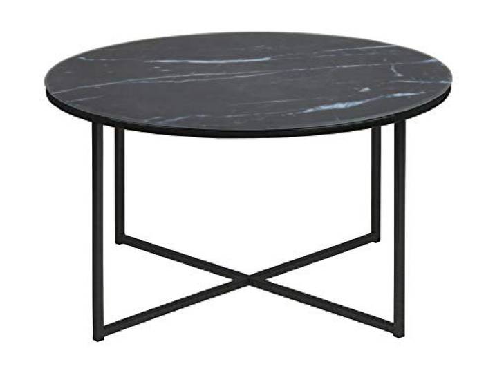 AC Design Furniture Antje Couchtisch Rund, Ø:80 x 45 cm, Marmoroptik Schwarz/Schwarz, Glas/Metall, 1 Stk