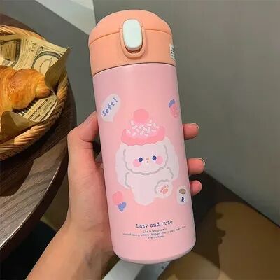 Uplifted Trends Cute Cartoon Stainless Steel Water Bottle Insulated Straw Tumbler For Girls pink