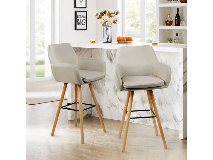 YIYI. LOT DE 2 - CHAISE HAUTE DE BAR AVEC DOSSIER - 2 PIÈCES - BEIGE - 55*45*104CM.