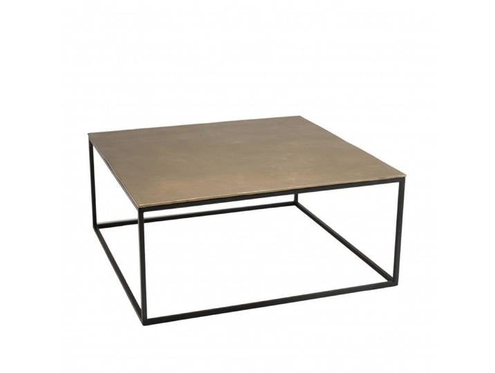 MACABANE JOHAN - Table basse carrée 90x90cm aluminium doré et noir pieds métal JOHAN