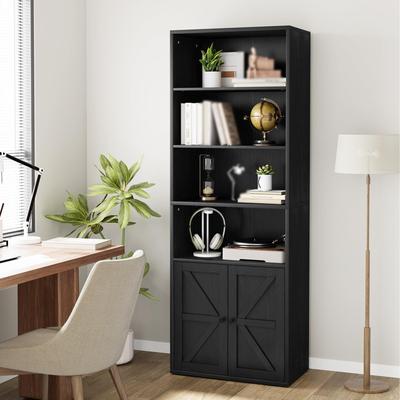 Yun Bookcase with Doors Farmhouse Bookshelf