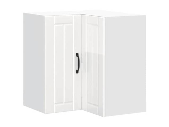 Helloshop26 Eck-Wandschrank für die Küche, 57 x 57 x 60 cm, praktischer Stauraum, modernes Design, aus Holz, weiß, glänzend, 02_0050204