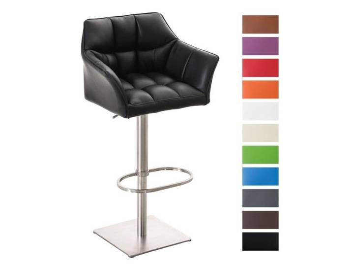 CLP Tabouret de bar Damaso avec revetement en similicuir - Couleur:noir Couleur du cadre:acier inoxydable
