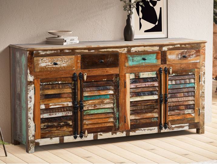 Sideboard 182x90cm 'Hawkins' recyceltes Altholz mehrfarbig lackiert