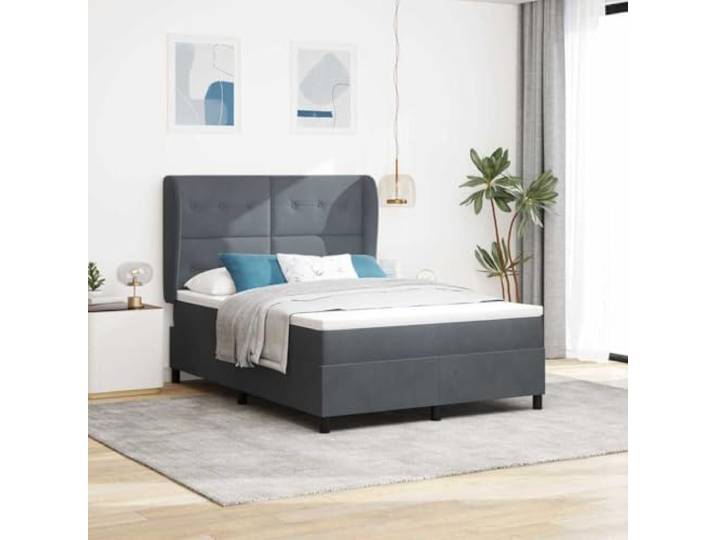 Polyester Boxspringbett modernes Design Schlafzimmer Grau 190 x 140 cm Boxspringbett mit Matratze Dunkelgrau 140x190 cm Polyester Metallfuß verstellbares Kopfteil Taschenfederkern
