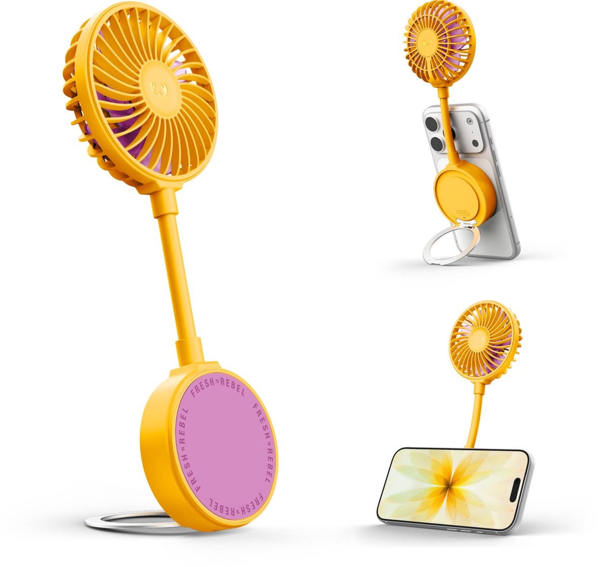Fresh 'n Rebel Magnetic Fan Magnetische Ventilator voor Telefoon met Standaard - Draadloos - 3 Snelheden - Tropical Yellow
