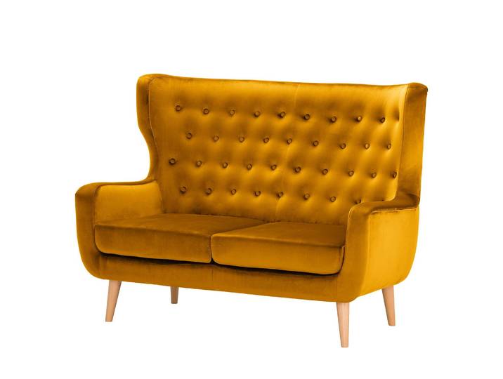 Sofa Boyka I 2-Sitzer Gelb/Senfgelb Samt Ravi 144 x 105 x 88cm Skandi