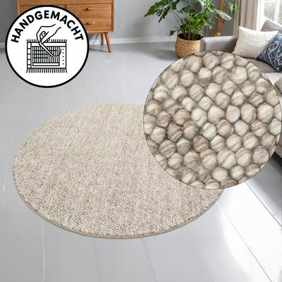 Wollteppich OTTO HOME "Wolly, Wolle, in Standard und Premium Qualität" Gr. 10, sand, H:14mm Ø:160cm, Wolle, Teppiche, handgewebt, Handweb Teppiche, Skandi, Wohnzimmer, Schlafzimmer