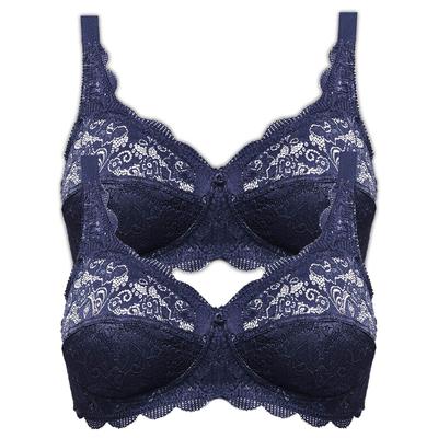 Bügelloser BH SUSA "2er Pack BH ohne Bügel Latina", Damen, Gr. 90, Cup B, blau (marine marine), Spitze, Obermaterial: 77% Polyamid PA. 15% Baumwolle CO. 8% Elasthan EL., BHs