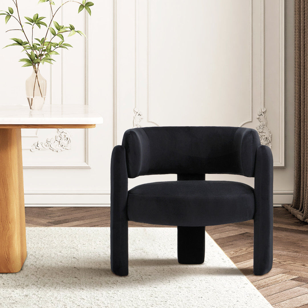 Ivy Bronx Solid Wood Barrel Armchair - Plush Seat, Skin-Friendly Fabric & Versatile Black 72.4cm H X 84cm W X 72.4cm D