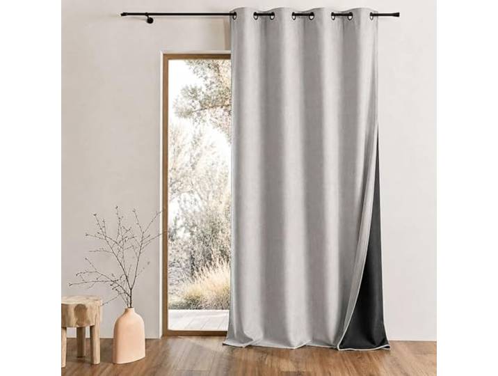 Home Maison QABANE - Rideau Thermique Phonique KONFOR - Flanelle Polyester - Occultant Isolant Froid et Bruit - Chambre Salon Bureau - 8 Oeillets - 140 x 300 cm - Naturel