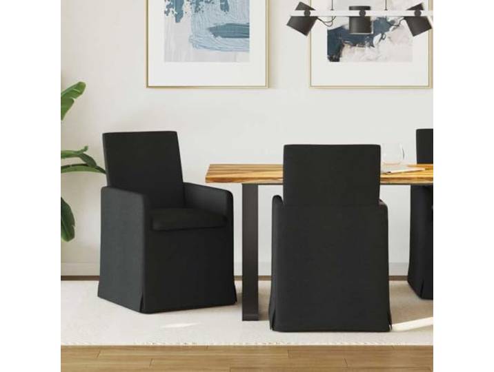 KGHFDVB Esszimmerstuhl 2er Set Stoff Schwarz 57x67x95 cm mit Rollen Sperrholz und Metallrahmen, flache Armlehnen, Rollen, ergonomische Polsterung, pflegeleichter Stoff