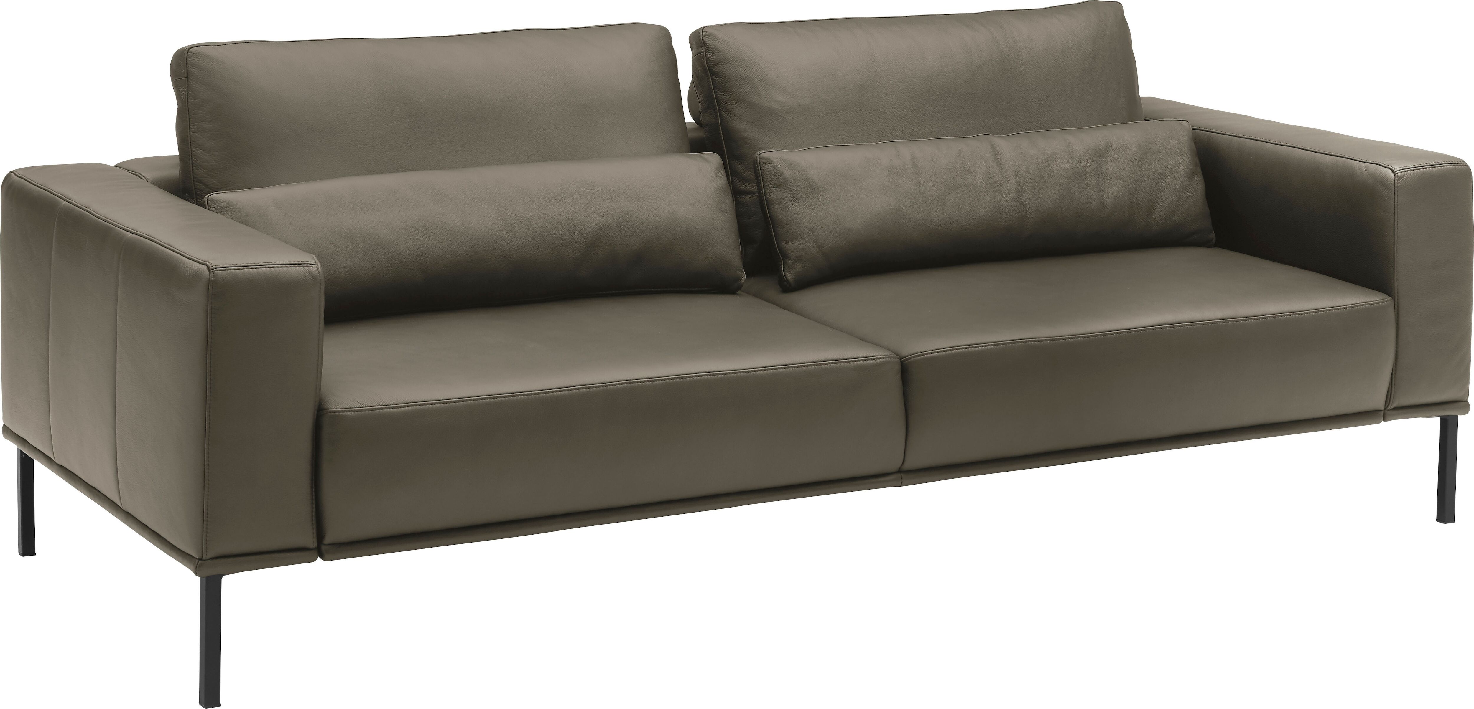 3-Sitzer MUSTERRING "JustBPM100, 222 cm breit, aus hochwertigem Leder", braun (oliv), B:222cm H:88cm T:107cm, 100% Leder, Sofas, 3-Sitzer, wahlweise mit Nierenkissen und mot. Sitzauszug, Metallfuss in schwarz oliv B/H/T: 222cm x 88cm x 107cm, Leder Mercur