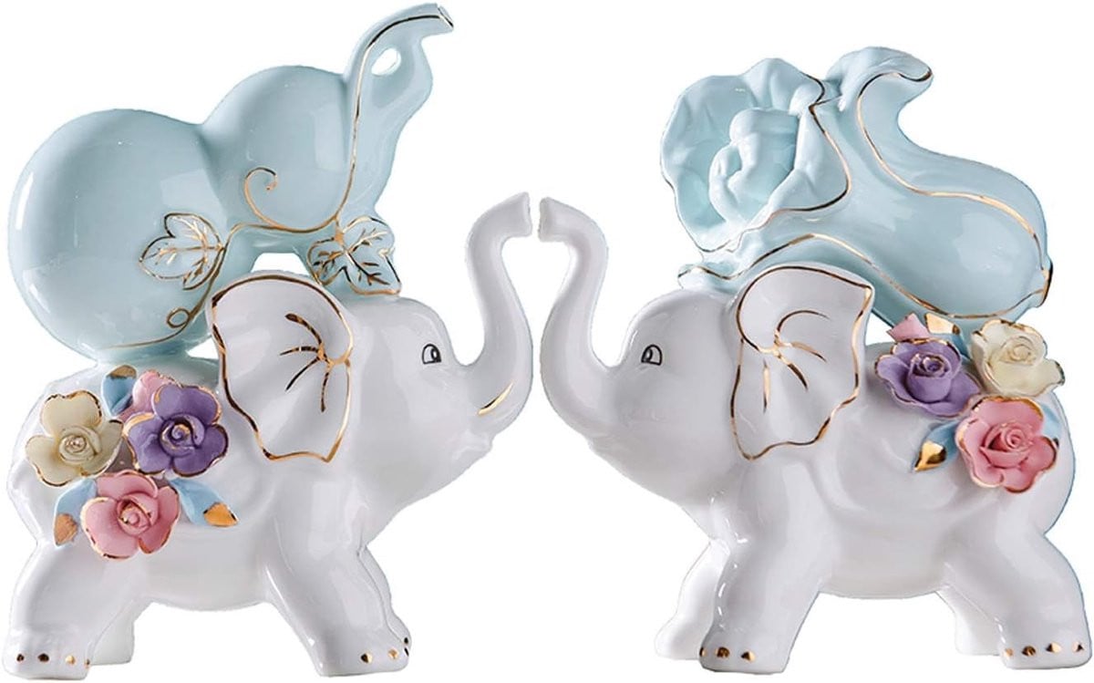 Handgemaakt Keramiek Olifant Beeldje - Geluksolifant Decoratie - 1000 gram