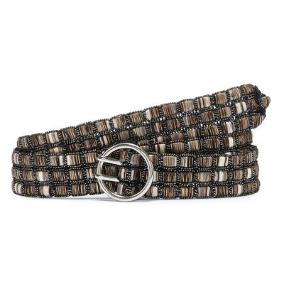 Hüftgürtel LASCANA "Hosengürtel, Gürtel für Hosen, Jeans & Kleider, Taillengürtel", Damen, Gr. 75, braun (schwarz), Kunstfaser, leicht glänzend, mehrfarbig, Gürtel Hüftgürtel, im modernen Struktur-Design und Metallic-Schimmer