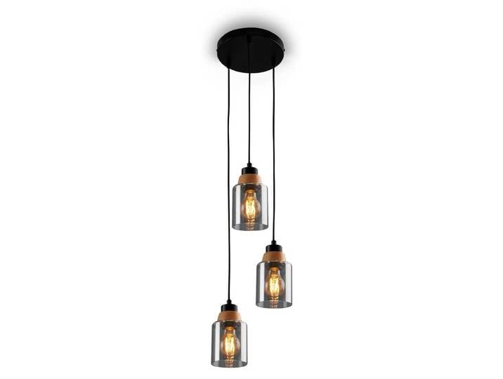 Suspension\, avec bois\, verre fum\, 3xE27/max.