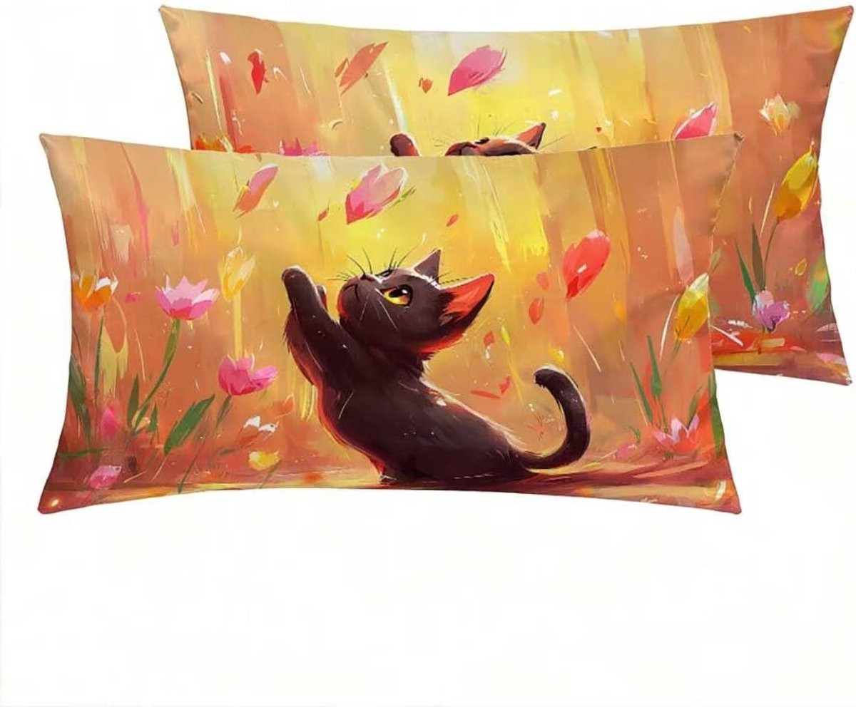 Oranje Satijnen Kussensloop met Dubbelzijdig Patroon - 60x80 cm