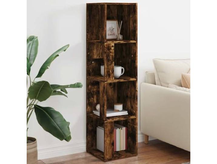 WXGTBKPR Eckregal Räuchereiche 33x33x132 cm Holzwerkstoff, Standregal für Wohnzimmer, Büro und Schlafzimmer, Raumsparendes Ecktregal mit 4 Fächern