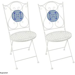 HTI-Living, Gartentisch + Balkontisch, Sitzgruppe Metall Creme Santorin Tisch mit 2 Stühlen Balkon Set (55 x 68 cm)