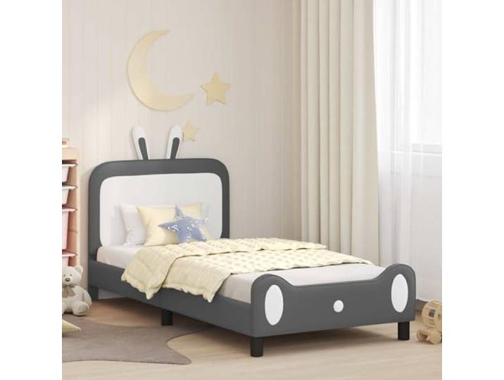 Bettgestell mit Stauraum im Kopfteil Modernes Design Hellgrau 90 x 190 cm Kinderbettgestell mit Kopfteil Hellgrau 90 x 190 cm PU mit Stauraum Lattenrost Modernes Einzelbett