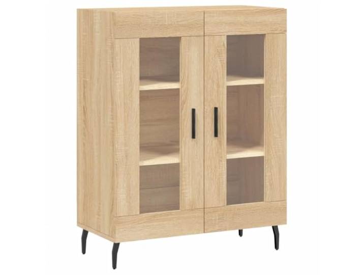 GHVBNMF Sideboard Sonoma-Eiche 69,5x34x90 cm Schrank mit Glastüren Stilvoller Beistellschrank aus Holzwerkstoff mit Glasfronten und Metallfüßen für Wohnzimmer und Schlafzimmer.