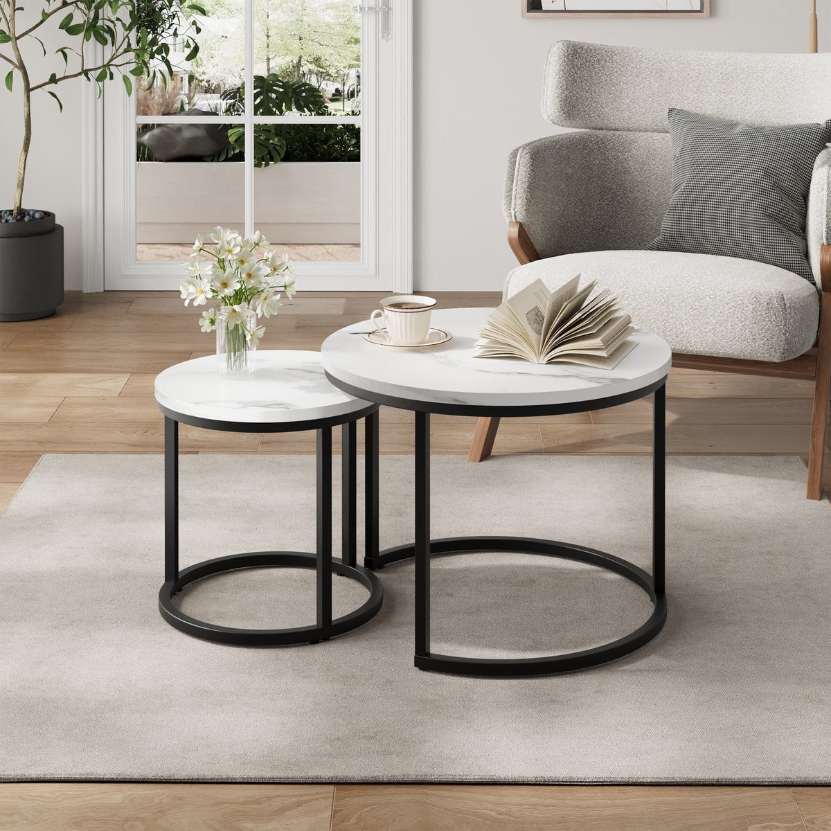 MODFU Salontafelset - Rond en Nestbaar - Modern Industrieel - Wit