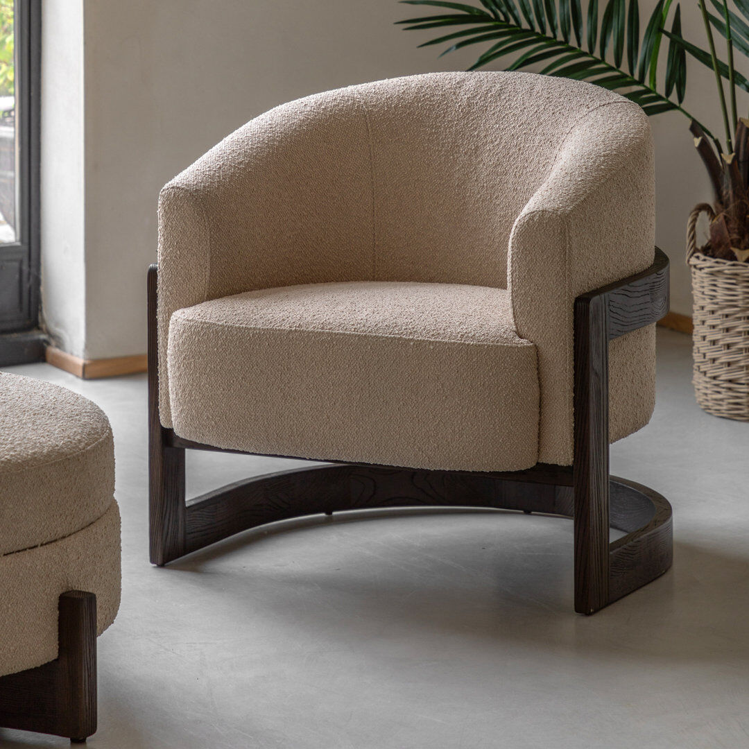 Lark Manor Clarina Curved Textured Upholstered Armchair Cream 77cm H X 80cm W X 30.8cm D
