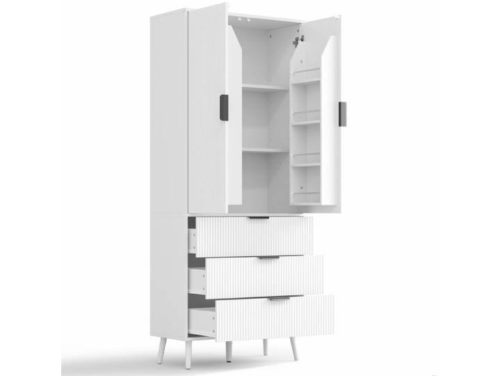 ELVORIN Armoire haute de rangement blanche 75 x 35 x 180 cm 2 portes 3 tiroirs MDF