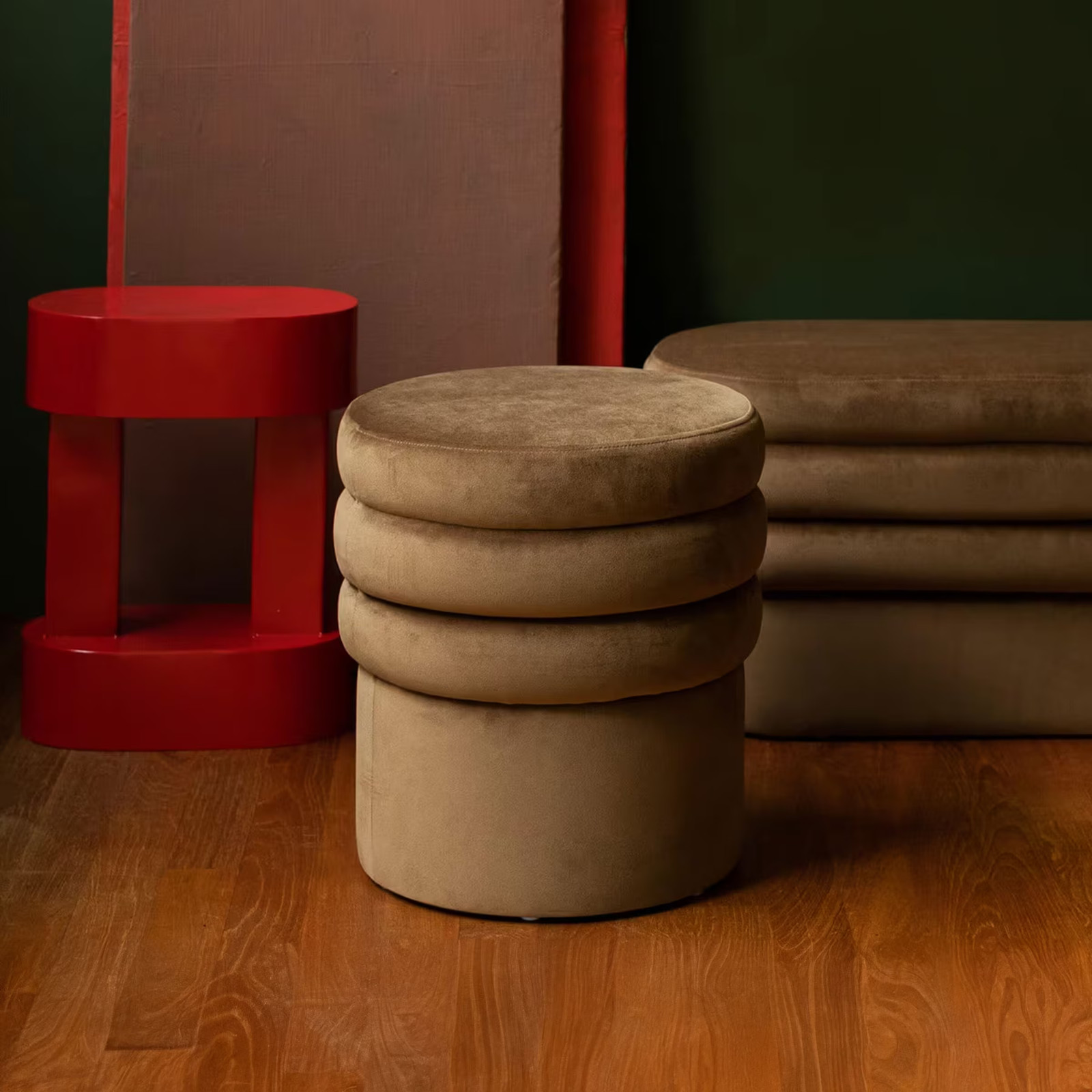 Dutchbone Hocker Aditi Velvet - Bruin