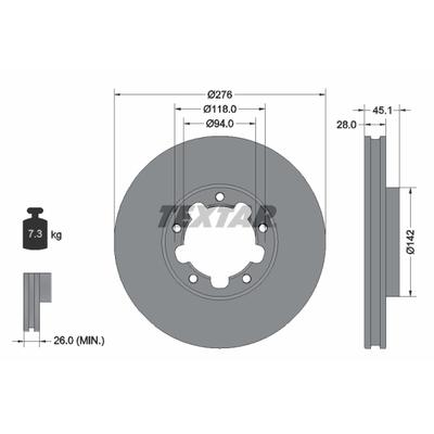 TEXTAR Bremsscheibe PRO 92324003 276mm 28mm für NISSAN RENAULT