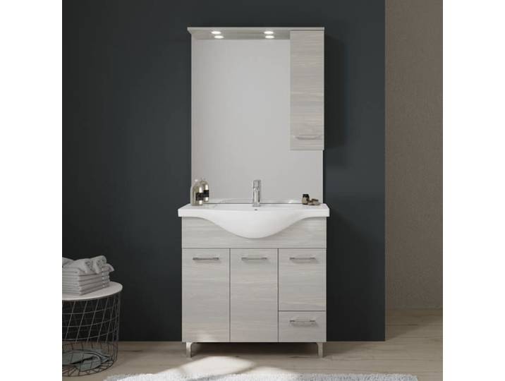 MEUBLE DE SALLE DE BAINS DE 85 CM SUR PIEDS CHROMÉS CHÊNE GRIS RIMINI