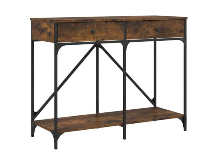 GKHPYURE Konsolentisch Eiche Rauchgrau 100 x 39 x 78,5 cm aus 2 Schubladen, Ablage, Stahlgestell, verstellbare Füße, inkl. Wandbefestigung
