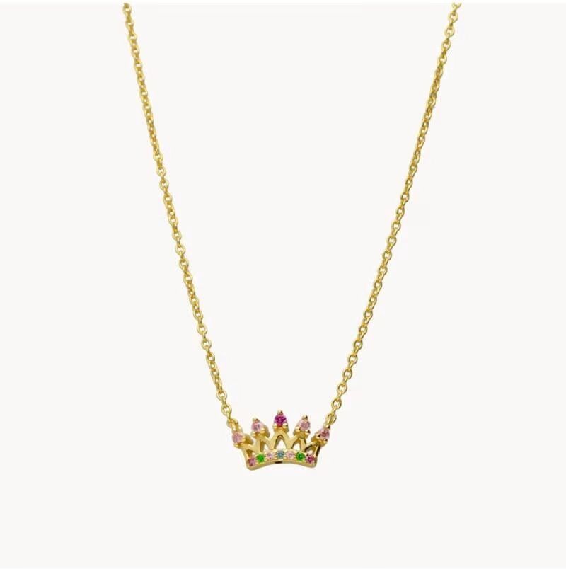 Gargantilla Minoplata Corona En Plata De Ley Chapada En Oro Con Circonitas Talla Única Unisex