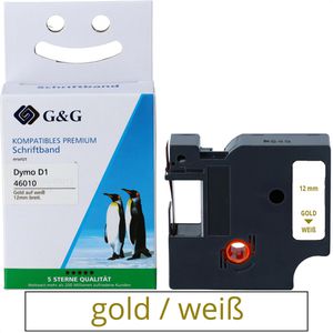 GG-image kompatibel für Dymo 46010,  Schriftband, D1, 12mm, Länge 4m, gold/weiß, nicht klebendes Textilband